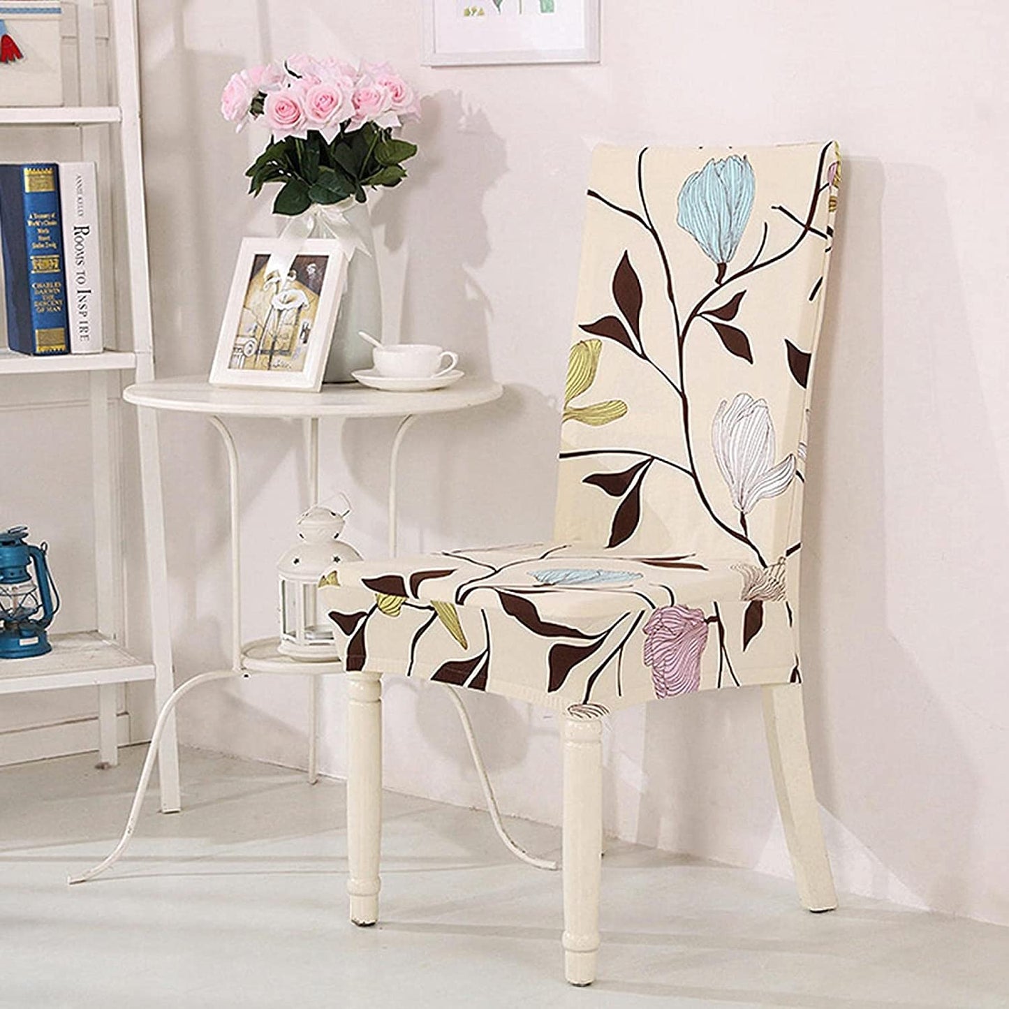 Printed Chair Cover-(Cream Brown Leaf)