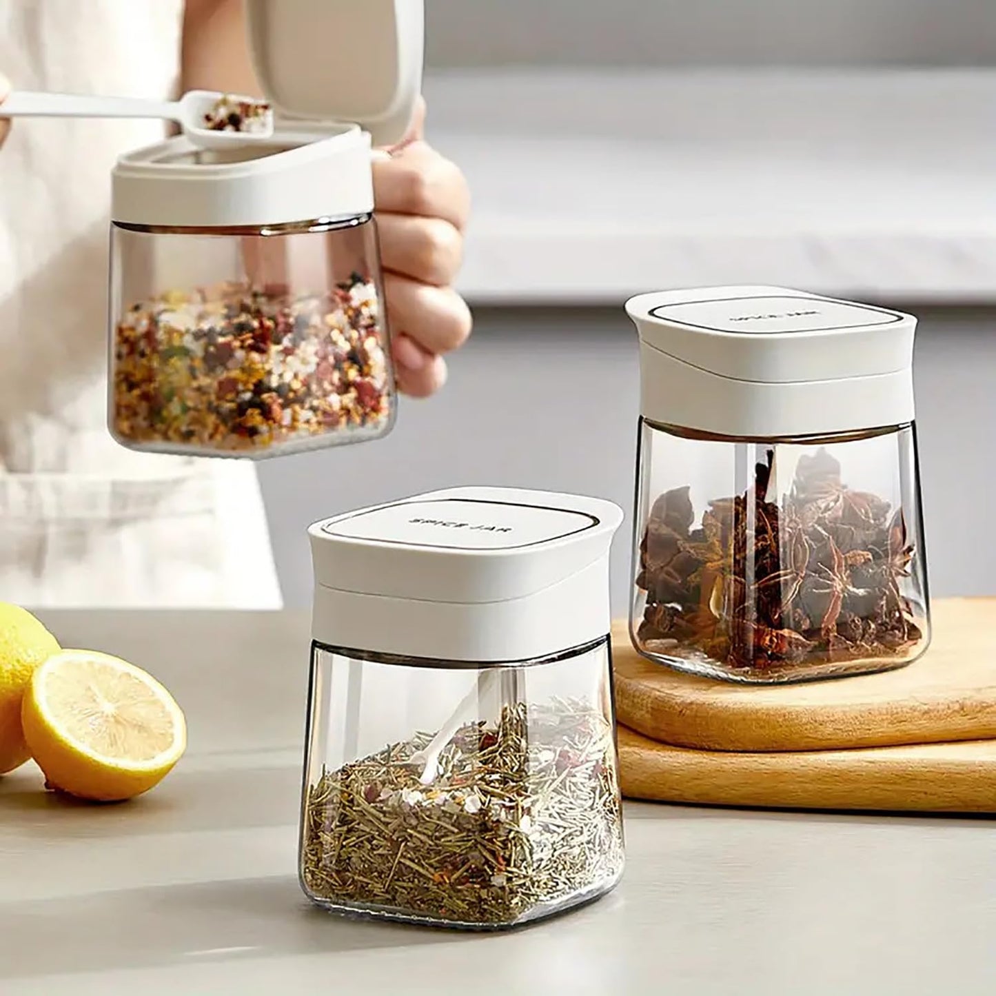 Spice Bottle, Sugar Bowl Glass Seasoning Jar (Cream, 2 Pack)