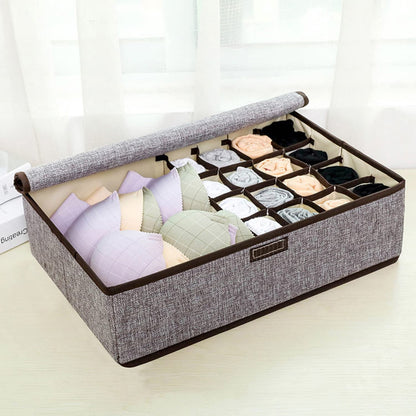 Innerwear Organizer 16+1 Compartment  Foldable Fabric Storage Box(44 x 28 x 12 cm Linen Grey Cream)