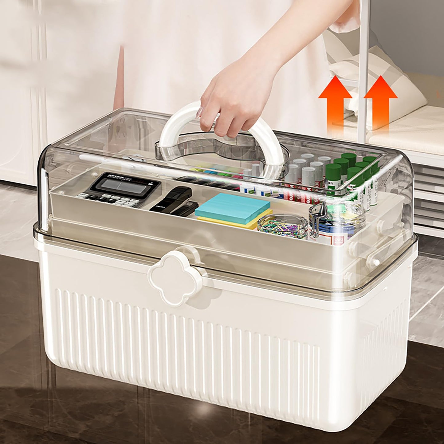 Multifunctional Storage Box - Portable Plastic Organizer (White)