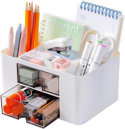 Small Desk Organizer With Drawer With 4 Compartments + 2 Drawer