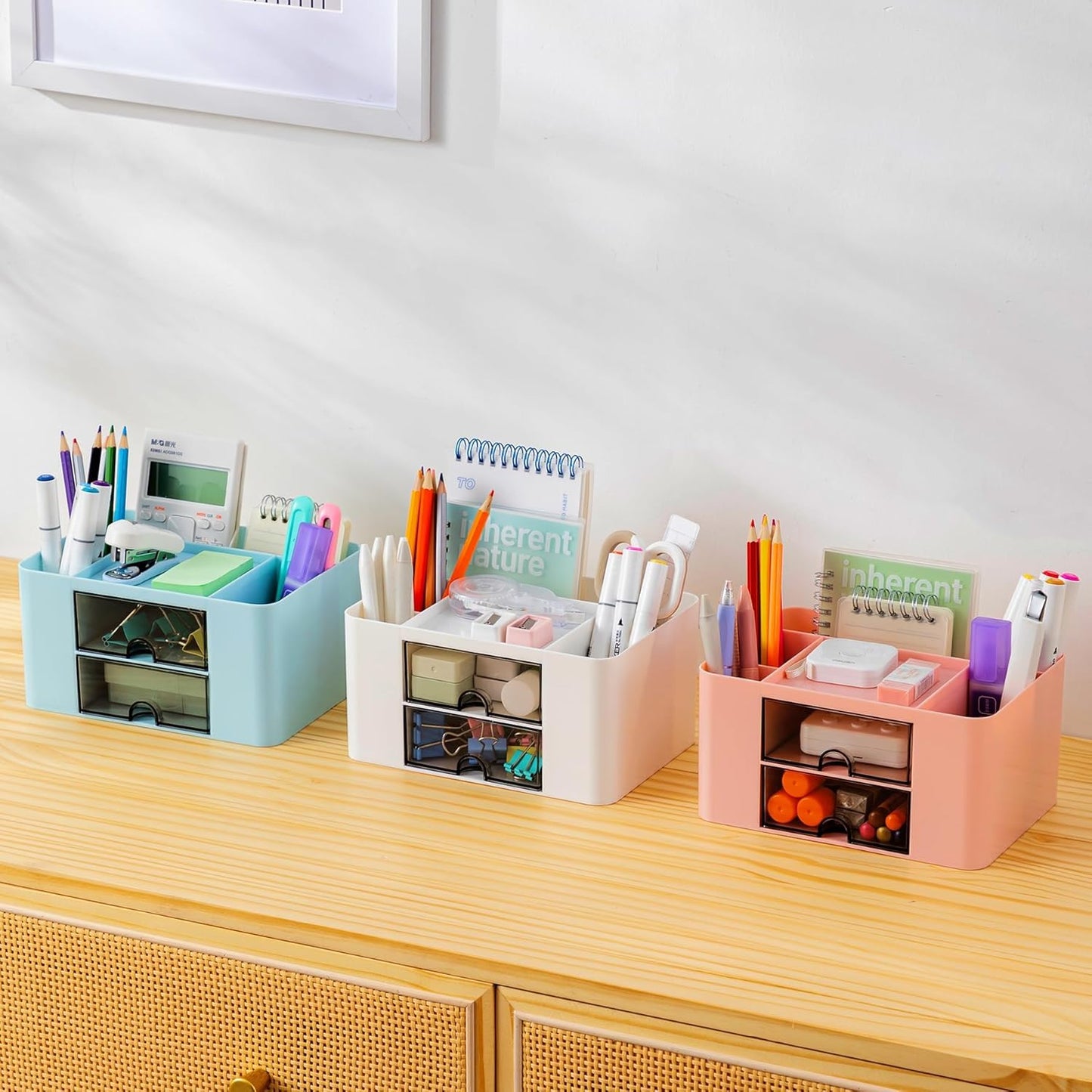 Small Desk Organizer With Drawer With 4 Compartments + 2 Drawer