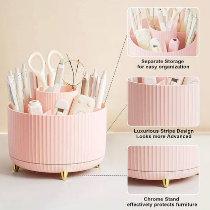 Makeup Brush Holder Organizer, 360° Rotating Makeup Brush Organizer,5 Slot - (Pink)