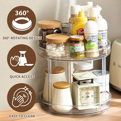 360 Degree Rotating Storage Tray (2 Tier, Clear)