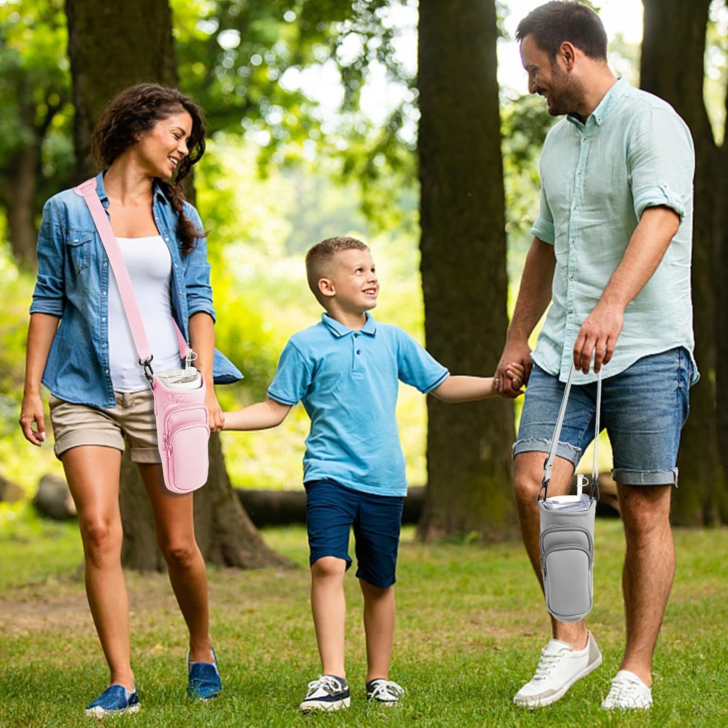 Water Bottle Carrier Bag with Phone Pocket with Adjustable Strap