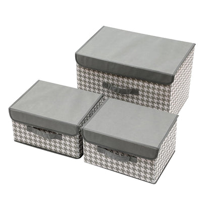 3 Pack Foldable Storage Bin with Lid and Handle - Grey Stripe