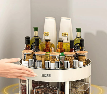 360° Rotating 2 Layer Rack with 5 Spice Storage Holder (Cream)