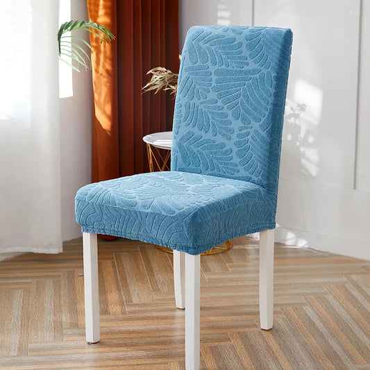 Jacquard Leaf Chair Cover-Blue