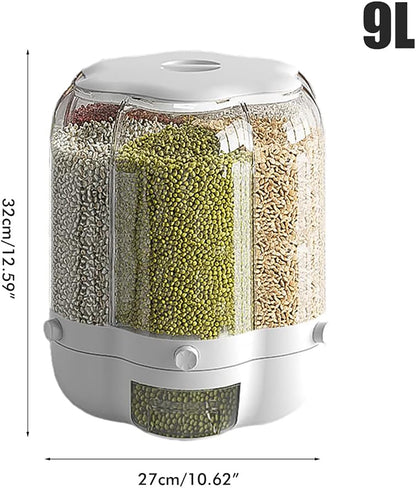 Food Grain Storage Container Large Capacity 6-Grid Rice Dispenser (Extra Large White)