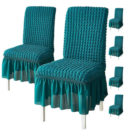 Turkish Bubble Frill Chair Cover Stretch Removable Washable Slipcover (Teal)