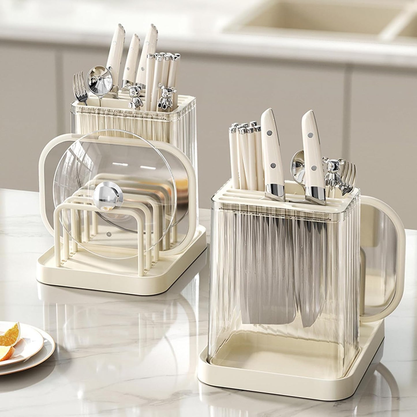 Plastic Universal Knife Holder Block (Cream)