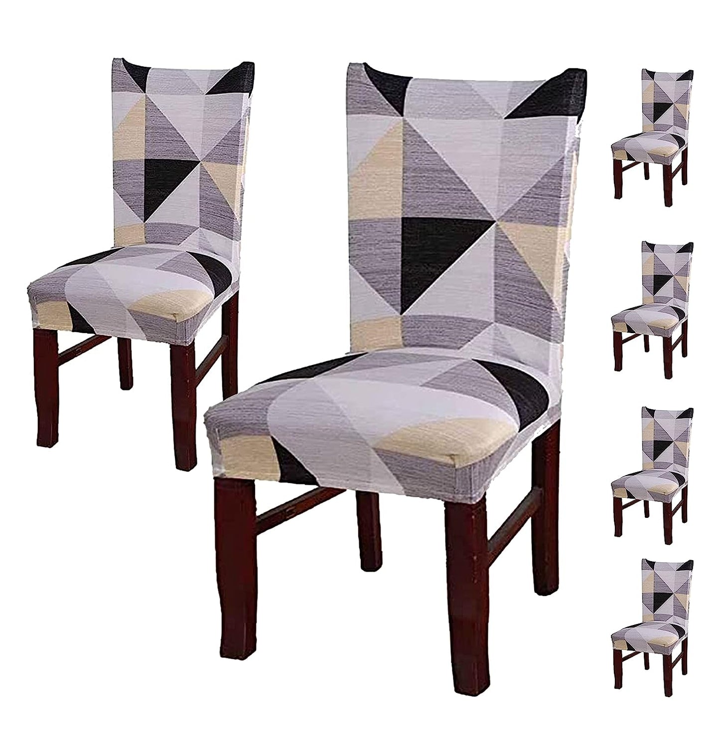 Printed Chair Cover - Beige Black Prism