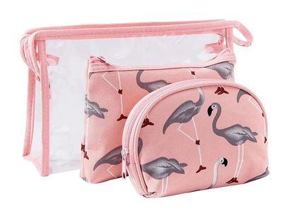 Flamingo Makeup Bag Set for Women Portable 3 Different Sizes Toiletry Bag