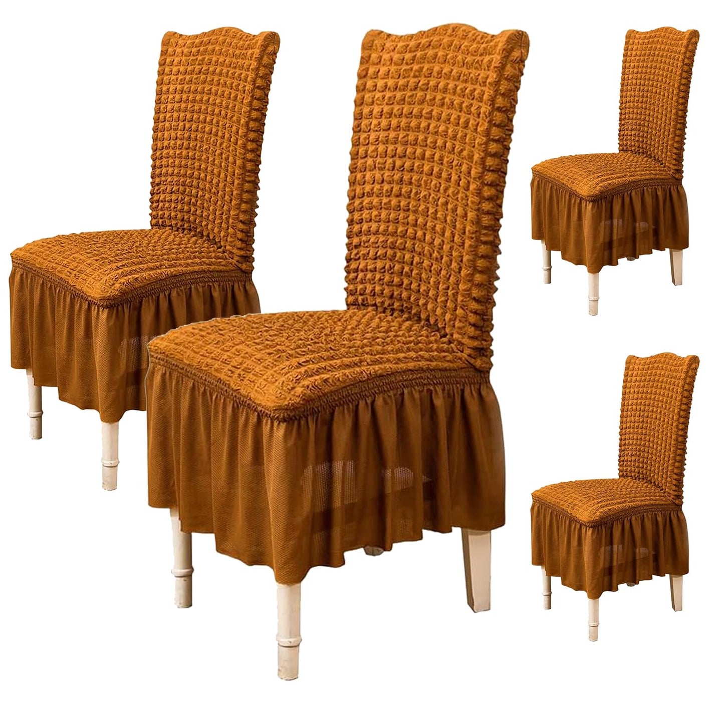 Turkish Bubble Frill Chair Cover Stretch Removable Washable Slipcover (Rust)