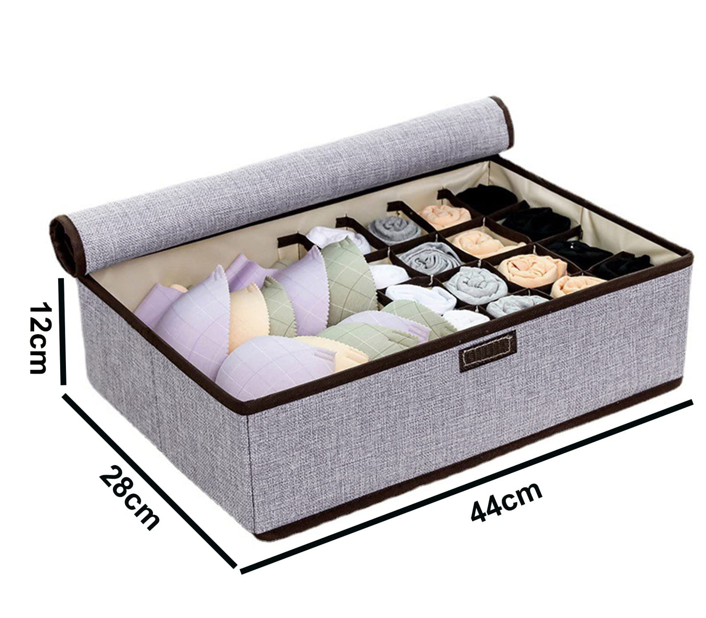 Innerwear Organizer 16+1 Compartment  Foldable Fabric Storage Box(44 x 28 x 12 cm Linen Grey Cream)