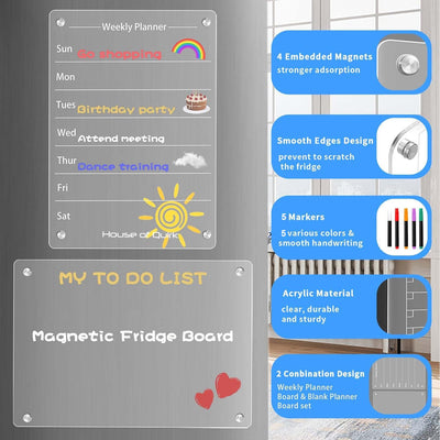 Acrylic Refrigerator Weekly Planner Magnetic Set of 2