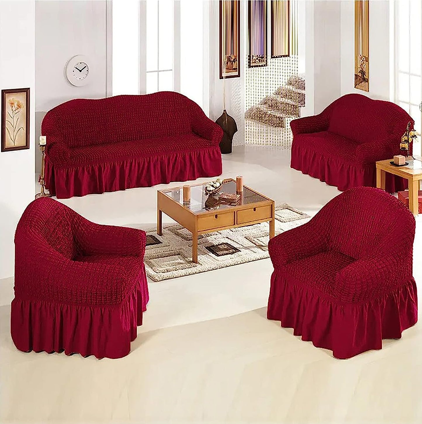 Bubble Frill Couch Cover-Maroon