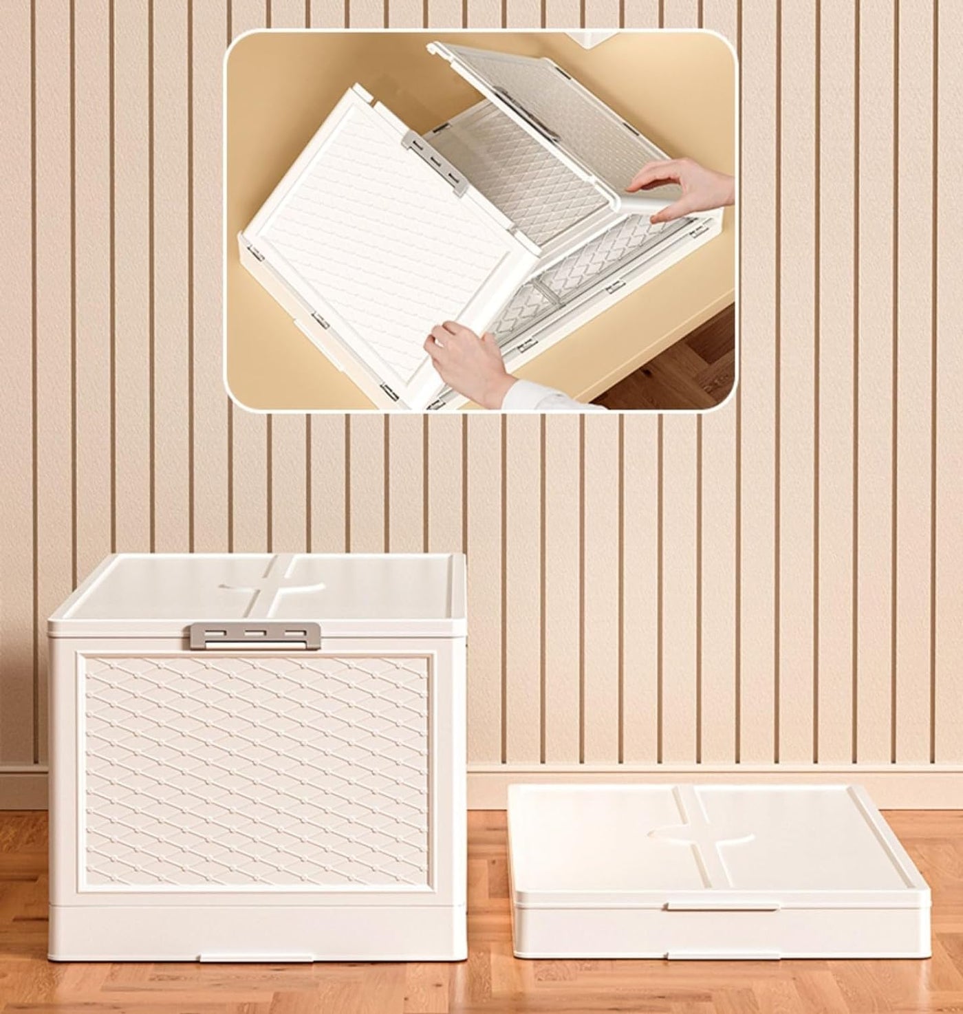 Plastic Storage Bins for Closet Organizers, Open Front Door (Pack of 1, 45cm, White)