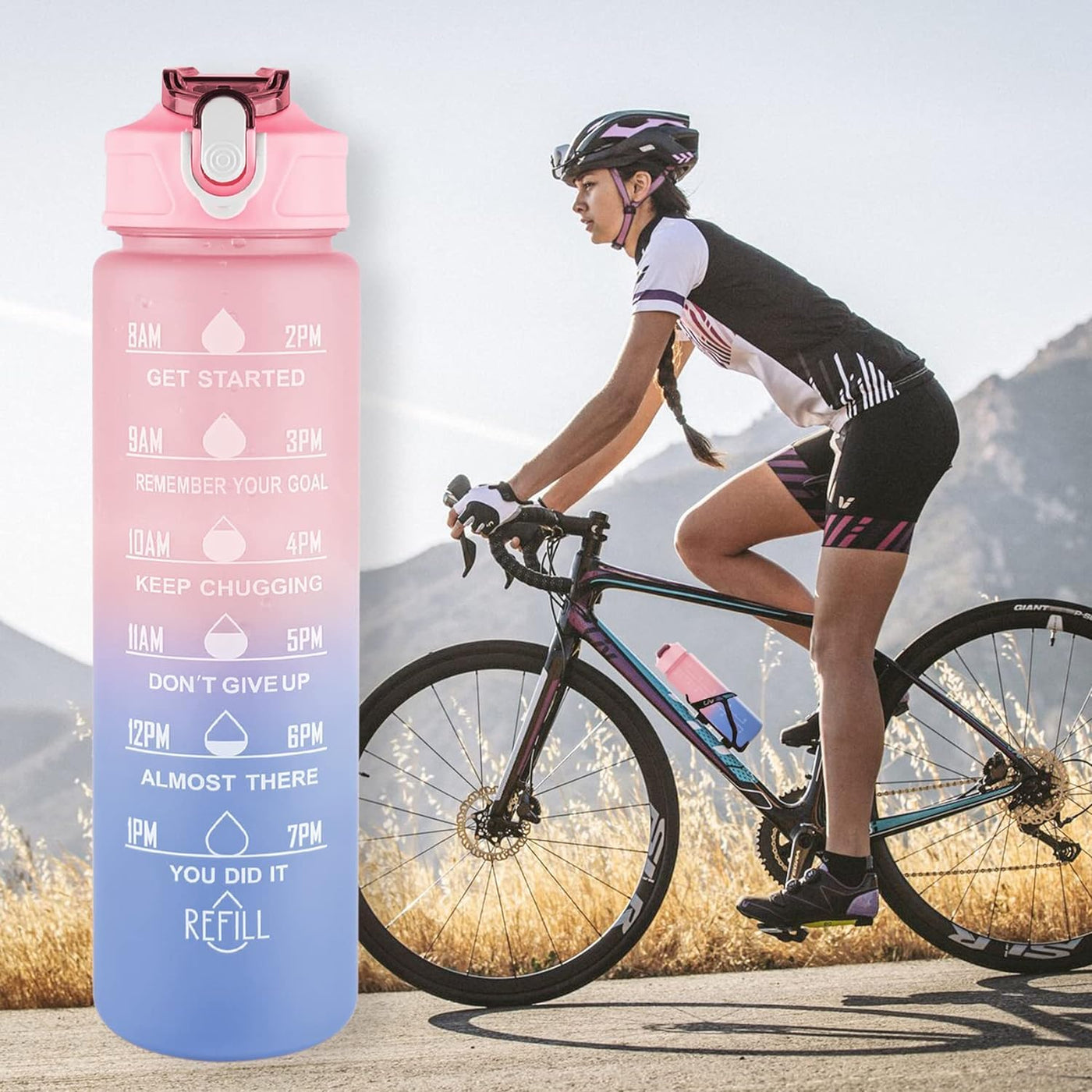 Set of 3 Water Bottle with Straw 2Litre+900ml+280ml (Pink/Blue)
