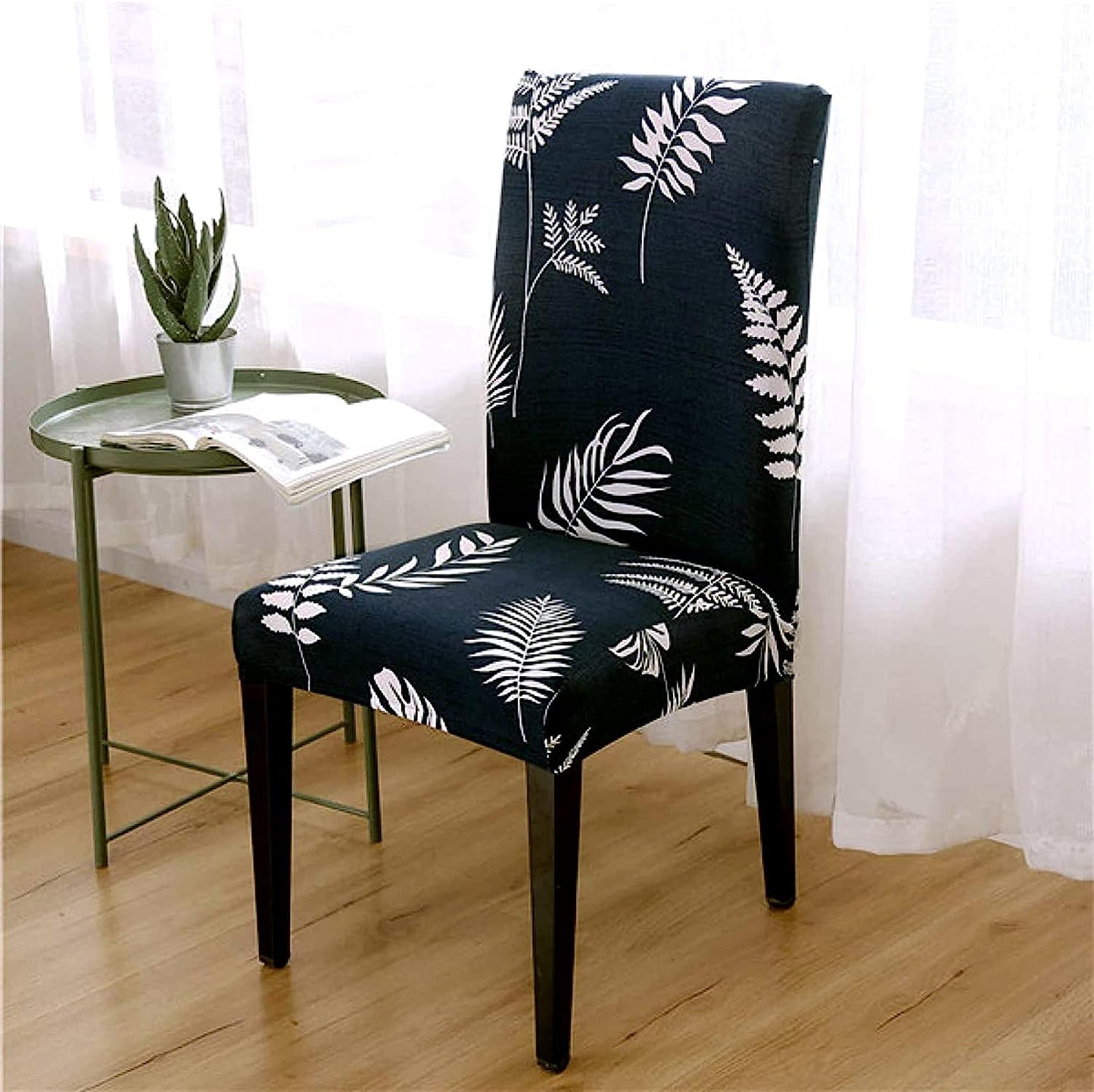 Printed Chair Cover-(Dark Blue Petals)