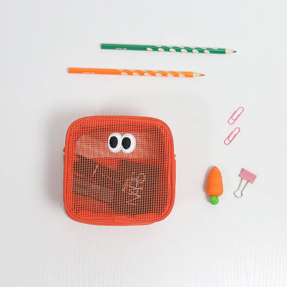 Cute Eye Mesh Cosmetic Bags- Orange