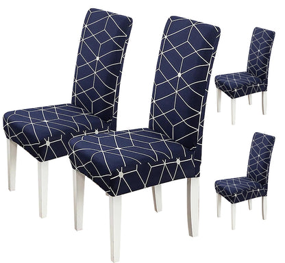 Elastic Chair Cover Stretch Removable Washable Slipcover (Dark Blue White Cube)