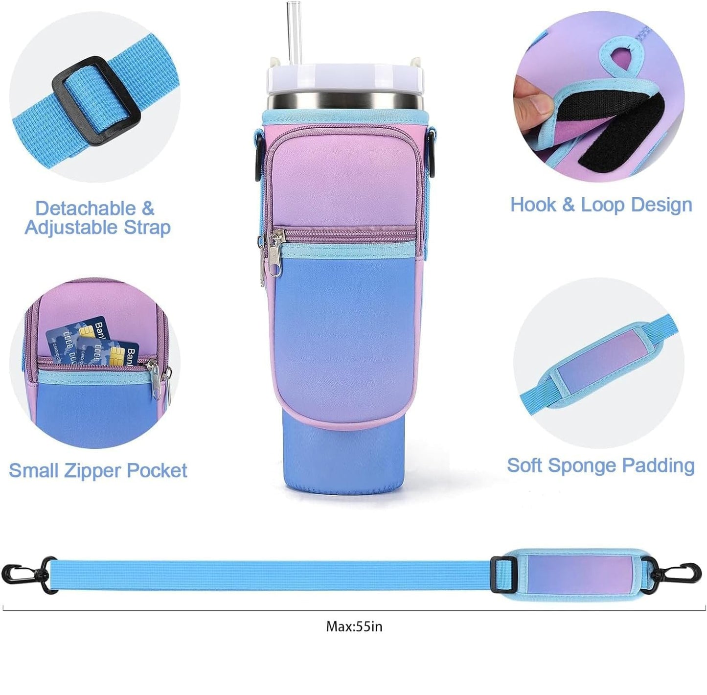 Water Bottle Carrier Bag with Phone Pocket with Adjustable Strap