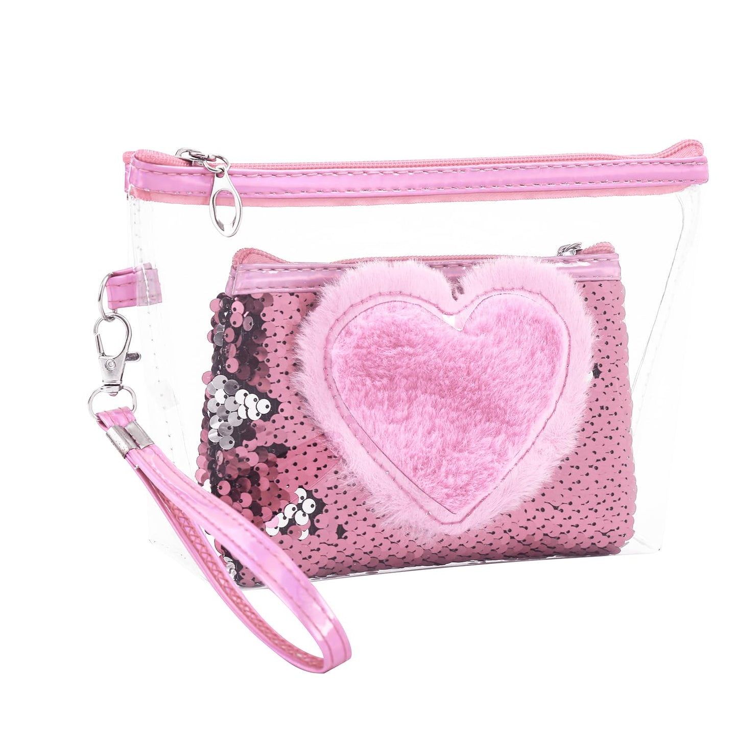 Set of 2 Heart Makeup Bag for Women Portable Toiletry Pouch