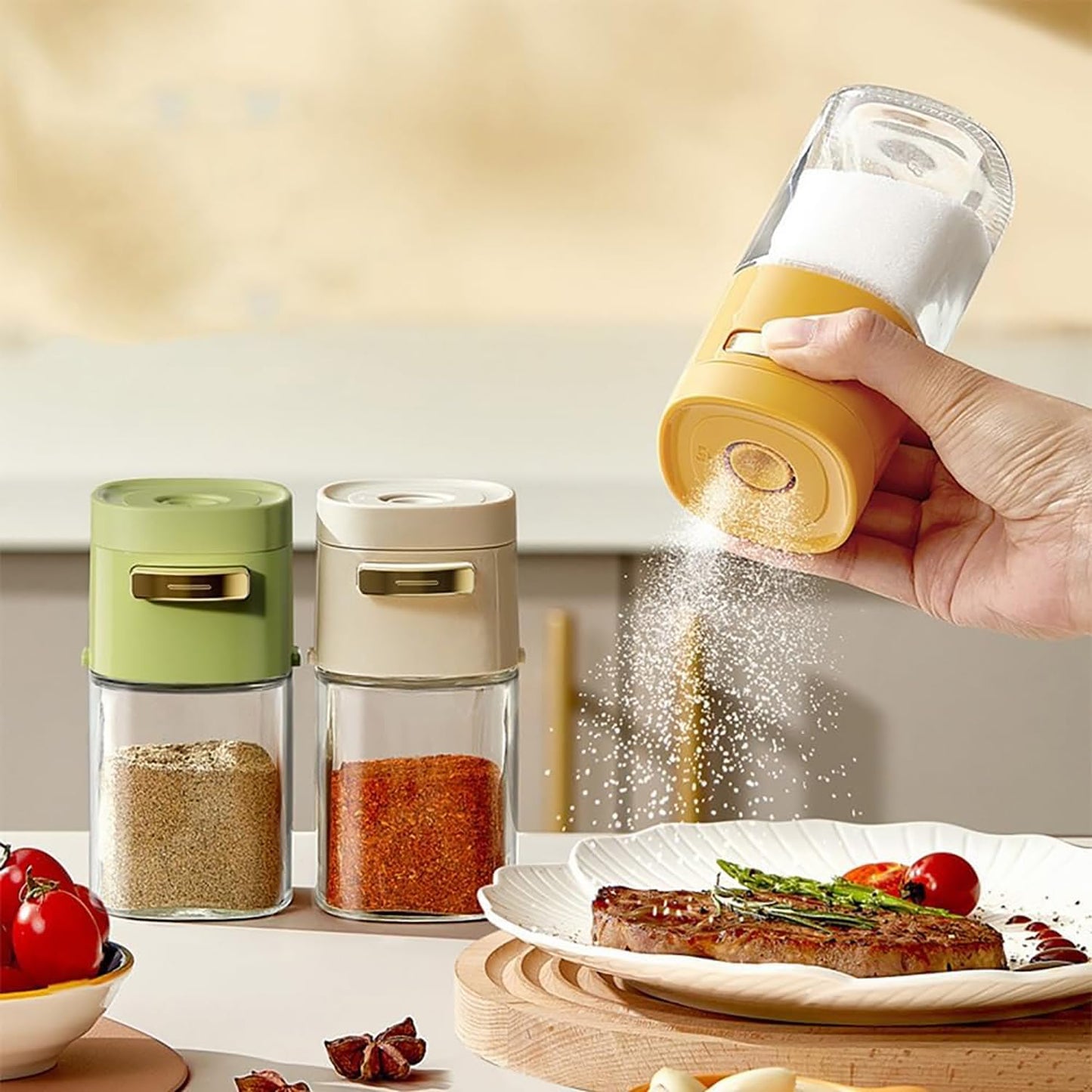 Press Sugar Dispenser, Glass Bottle 0.5g(Creamy White)