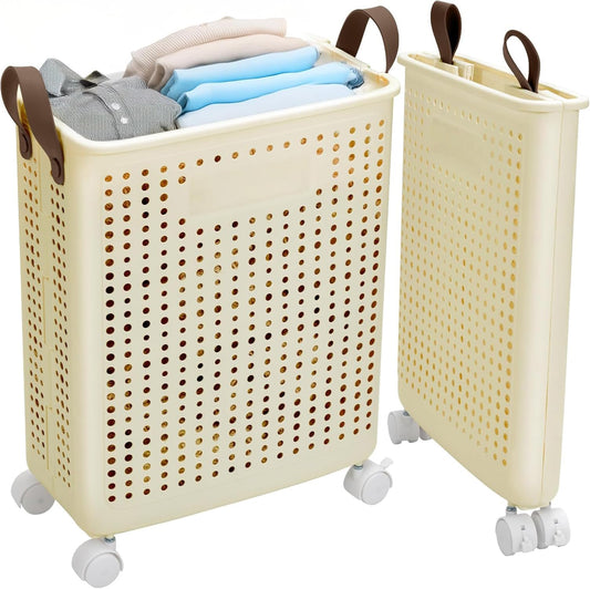 Collapsible Laundry Basket with Wheels and Handle  (Medium)