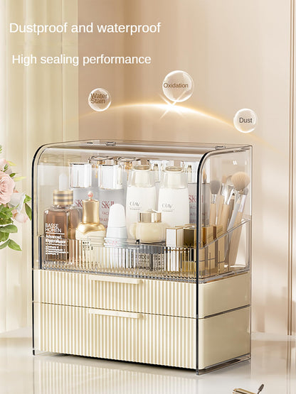 Stripes Pattern Large Cosmetic Makeup Organizer(Cream)