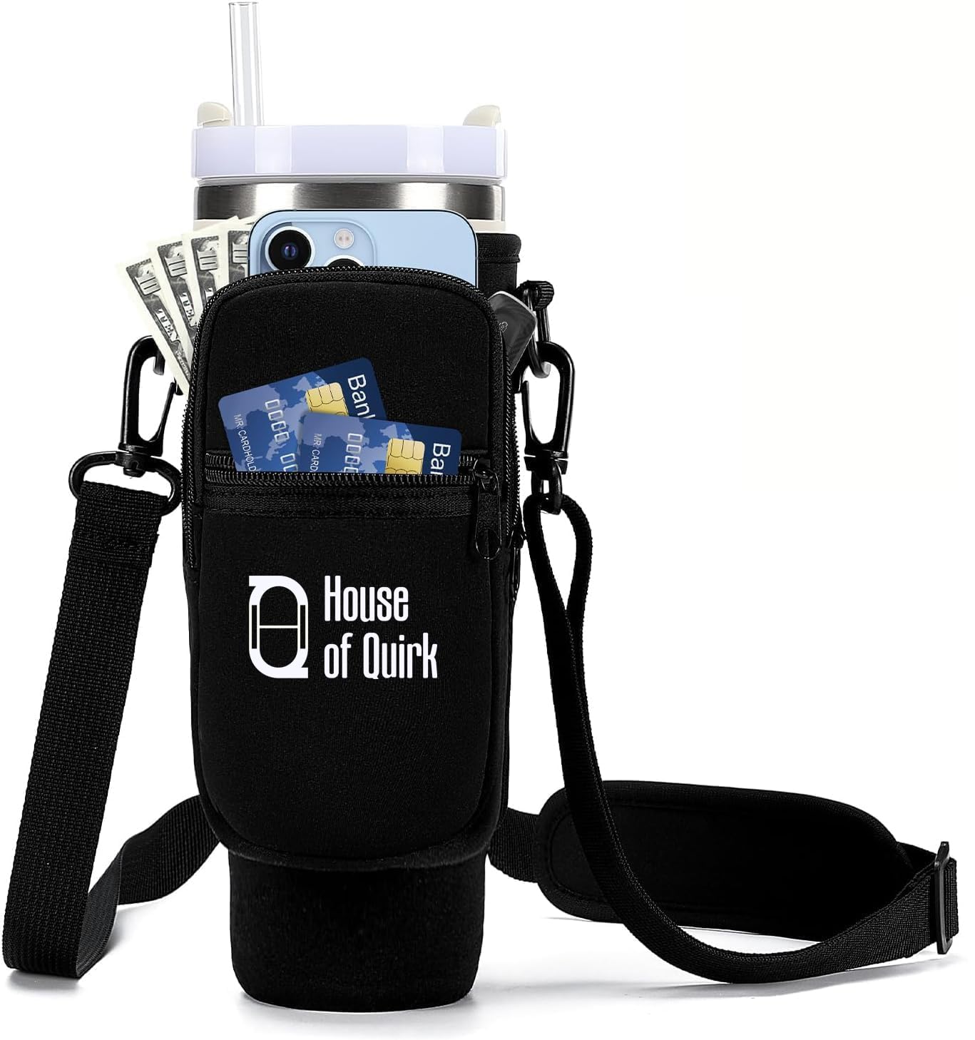 Water Bottle Carrier Bag with Phone Pocket with Adjustable Strap