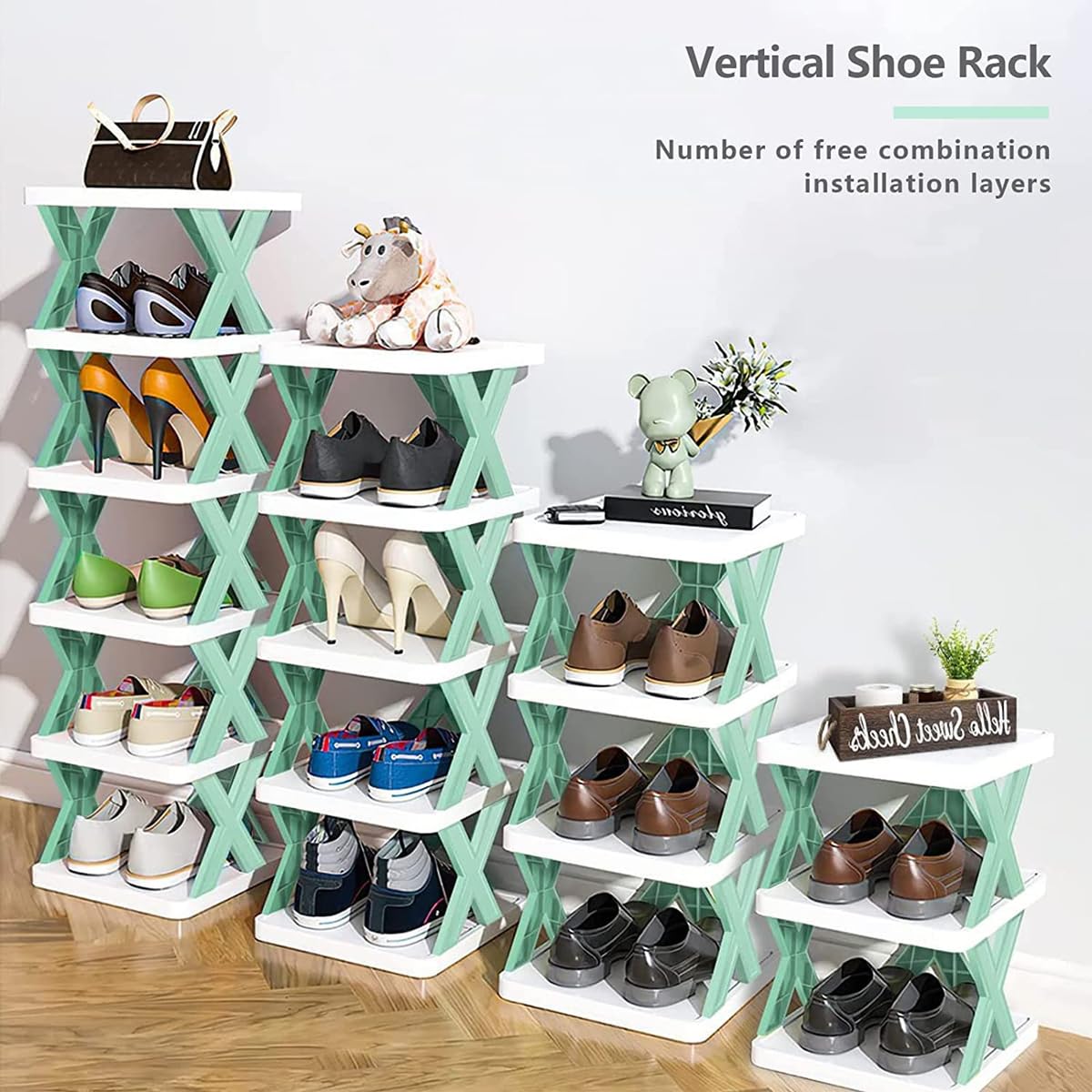 Plastic 9 Tier Shoes Stand,Shoe Tower Rack Suit For Small Spaces,Closet,Small Entryway - (Blue)