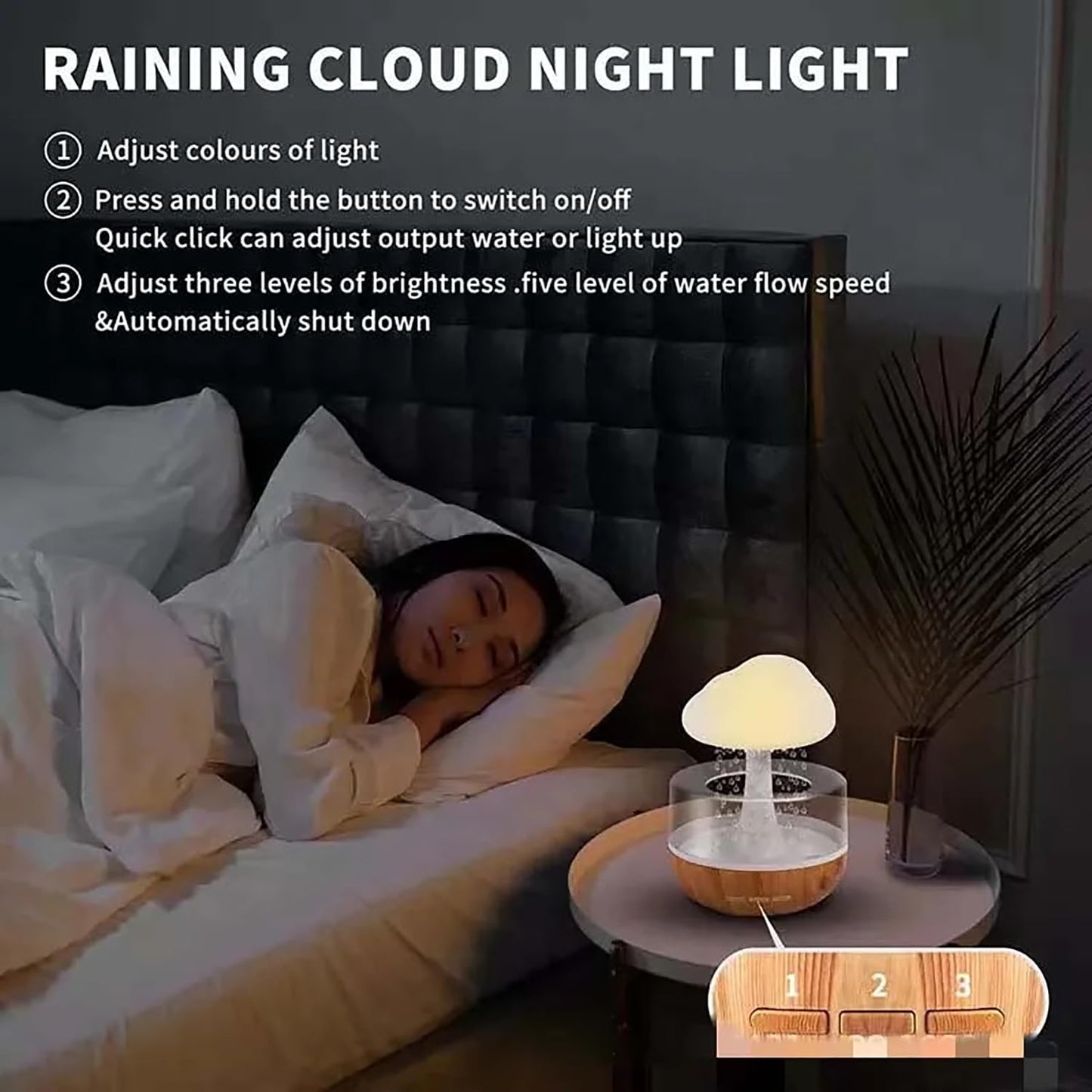 Rain Cloud Water Drops Sounds  Diffuser with Calming Colorful Night Lights