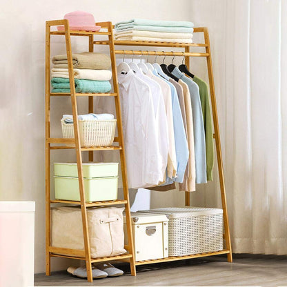 Bamboo Wooden Garment Clothing Rack 5 Tier