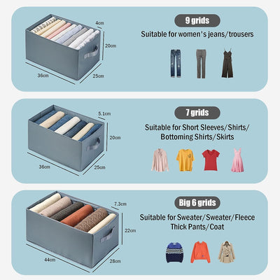Set Of 3 Wardrobe Clothes Organizer (6+7+9 Grids)
