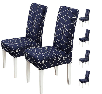 Elastic Chair Cover Stretch Removable Washable Slipcover (Dark Blue White Cube)