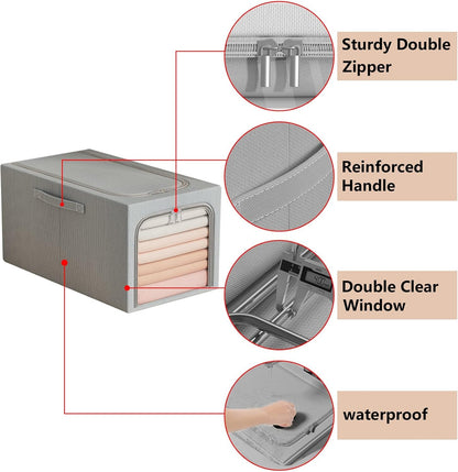 Clothes Storage Bins, Quilts Storage Organizer with Metal Frame & Handle,