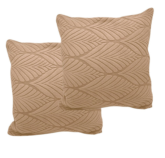 Jacquard Leaf Texture Fabric Cushion Cover With Zipper( Camel, 45 x 45 cm)