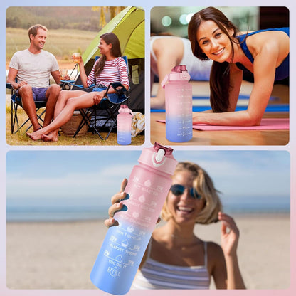 Set of 3 Water Bottle with Straw 2Litre+900ml+280ml (Pink/Blue)