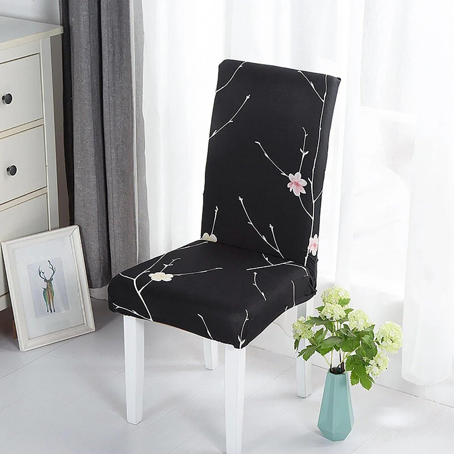 Elastic Chair Cover Stretch Removable Washable Short Dining Chair Cover (Blossom Flower)