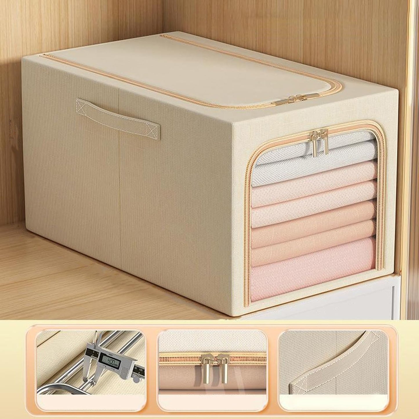 Clothes Storage Bins, Quilts Storage Organizer with Metal Frame & Handle,