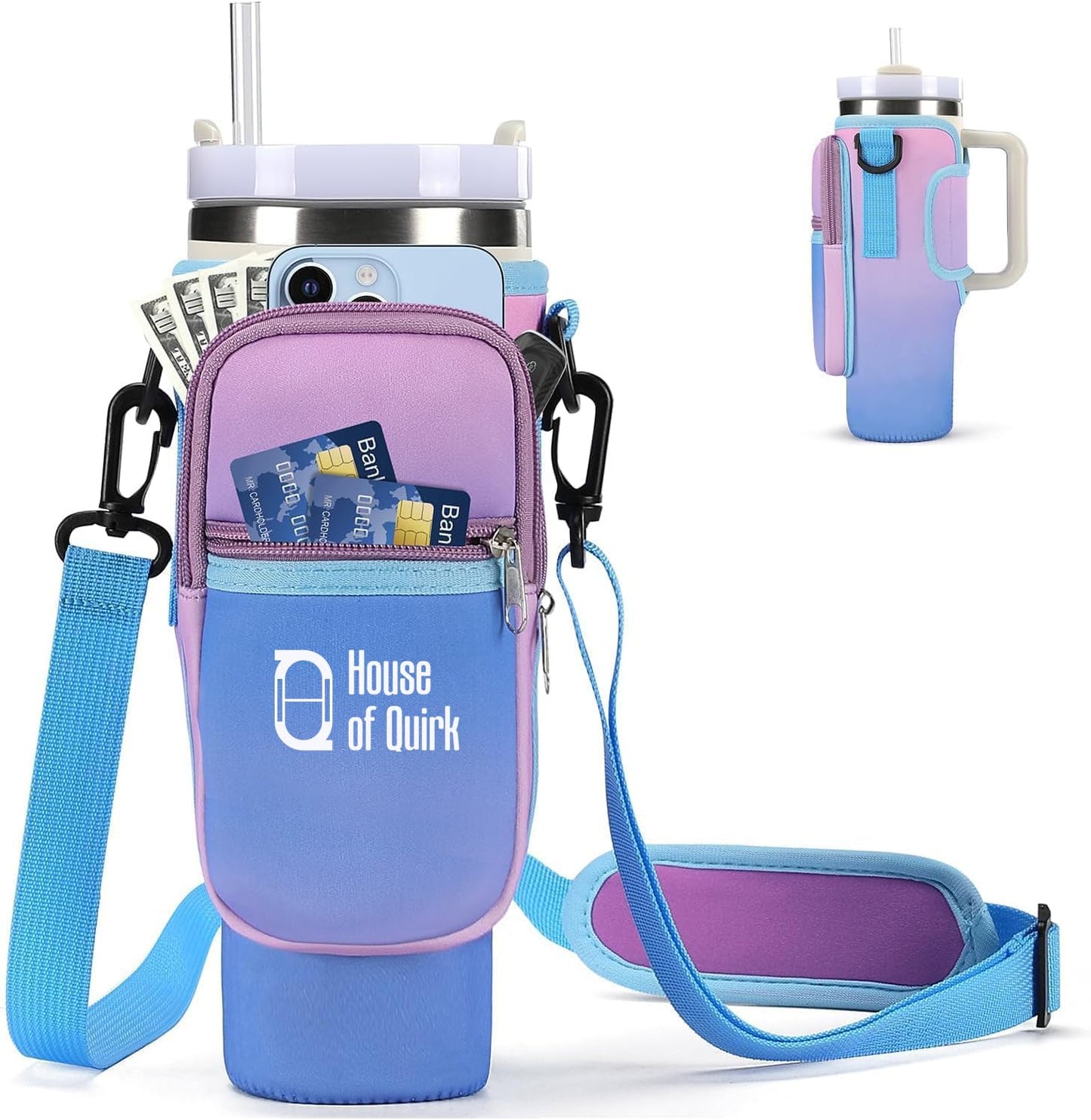 Water Bottle Carrier Bag with Phone Pocket with Adjustable Strap