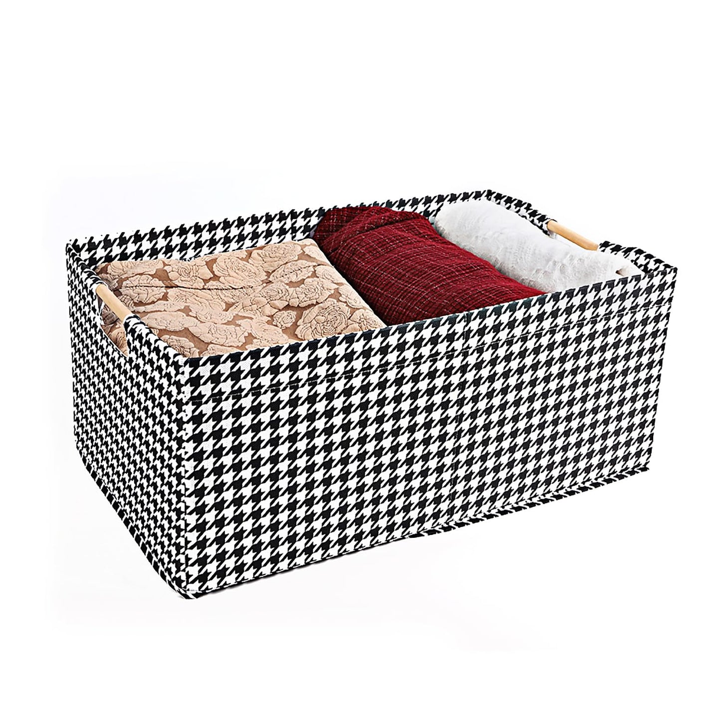 Store Wardrobe Organizer With Bamboo Handle (Black Houndstooth)