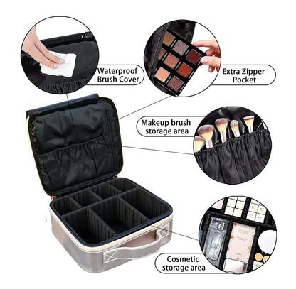 Makeup Cosmetic Storage Case with Adjustable Compartment (Shimmer Light Pink)