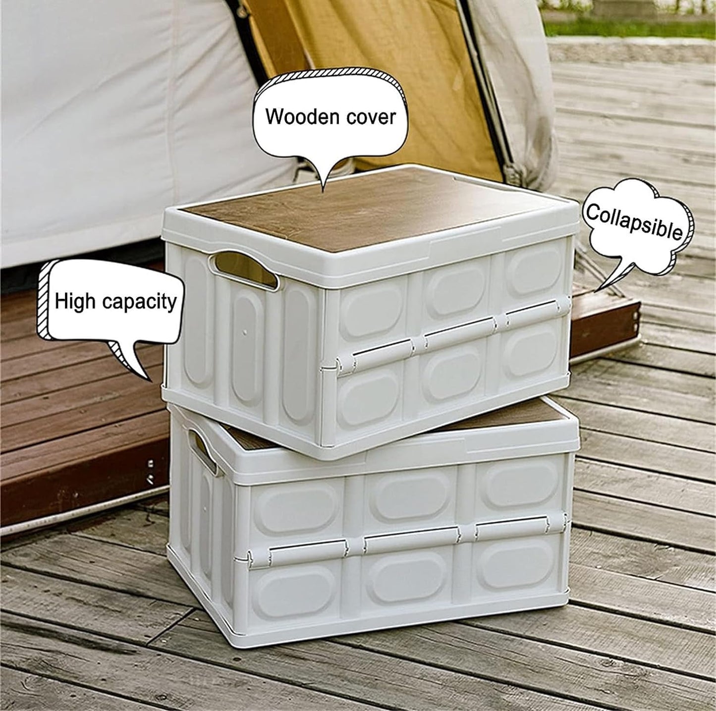 Folding Storage Bins with Wood Lid - (30Litre, Black)