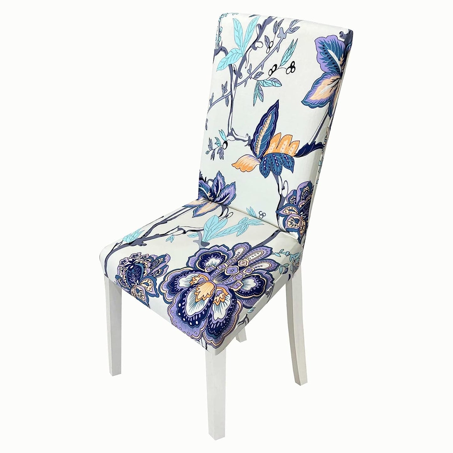 Printed Chair Cover - (Beige Blue Butterfly)