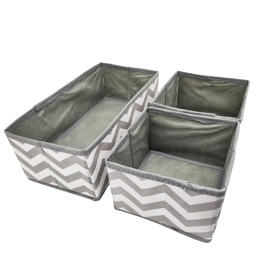 Storage Box/ Organizer Cube for Closet/ Dresser/ Drawer - Set of 3 Grey Wave