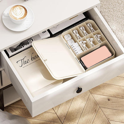 Organizer Boxes with Lid and 8 Compartment Accessories Storage Box (Beige)