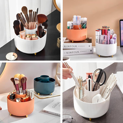 Makeup Brush Holder Organizer, 360° Rotating 5 Slot Make up Brushes Cup for Desktop - (White)